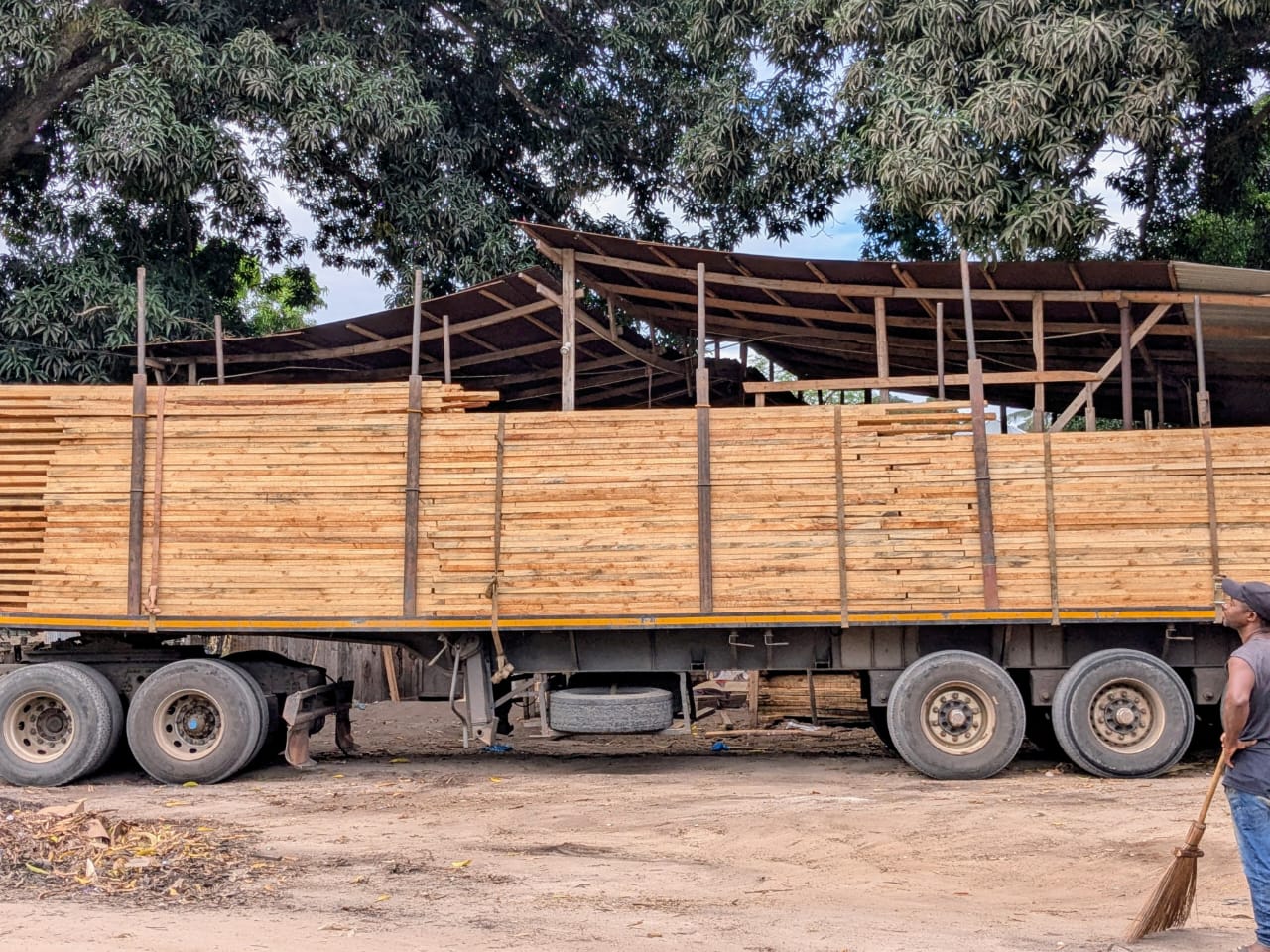 Bulk timber loading at the yard from Khaki Timber in Dar es Salaam