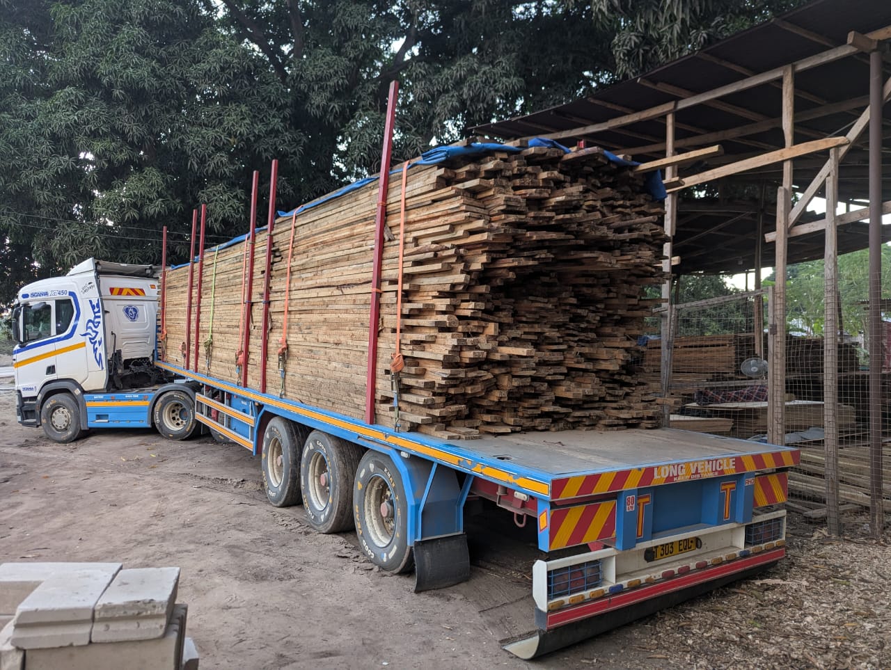 Long-haul timber delivery ready for dispatch from Khaki Timber in Dar es Salaam